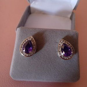 STUNNING! Tear drop Amethyst/CZ Earrings